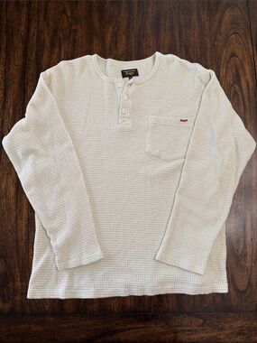 Seager Cream Waffle-Knit Henley Long Sleeve Shirt